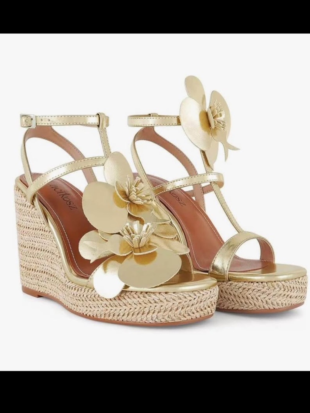 NIB Gold Floral Espadrille Wedge Sandals - Women SIZE 7
